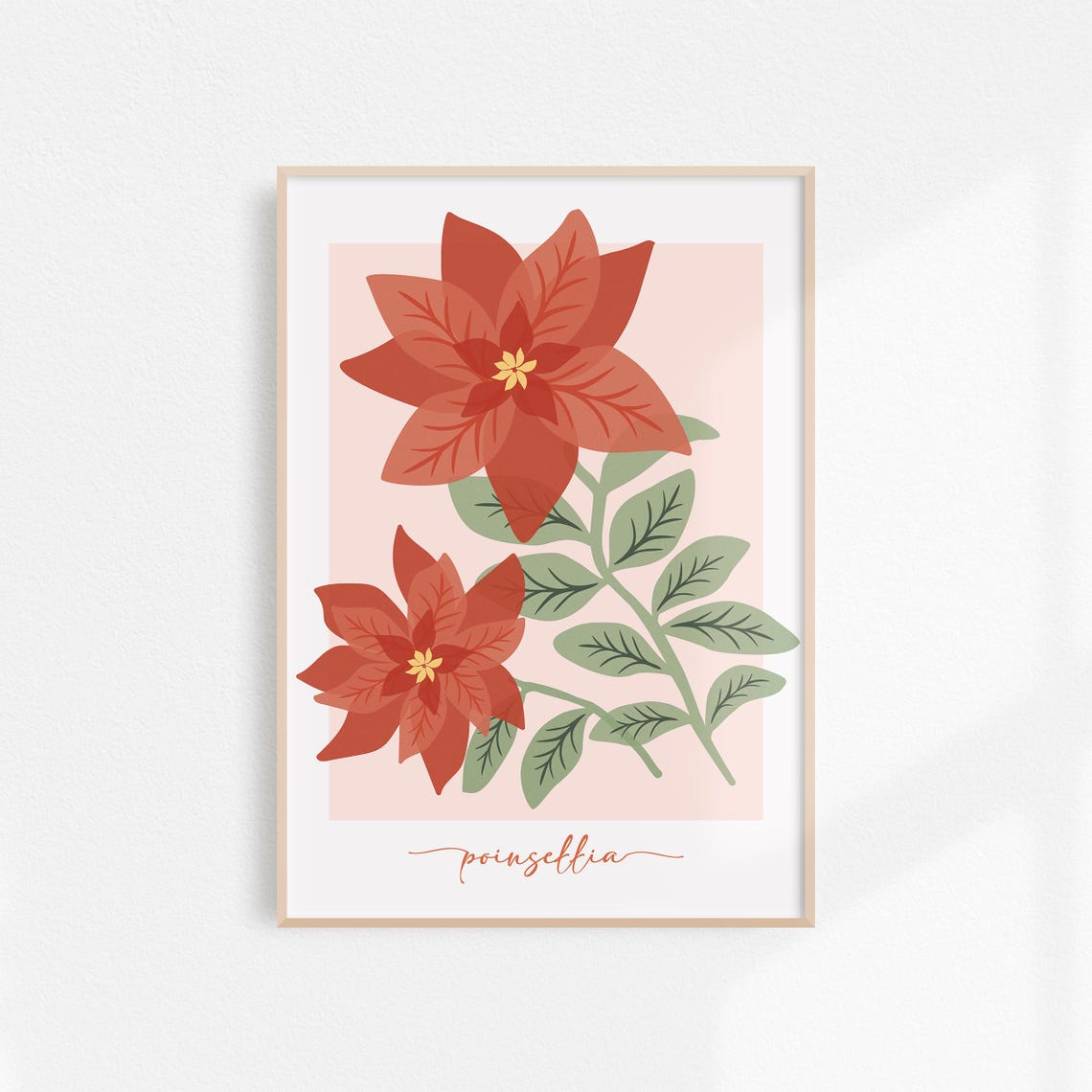 Poinsettia Print Girly Christmas Art Fun Seasonal Decor For Living Room Pink Red Christmas Art Red Flowers Holidays Poster - Image 3