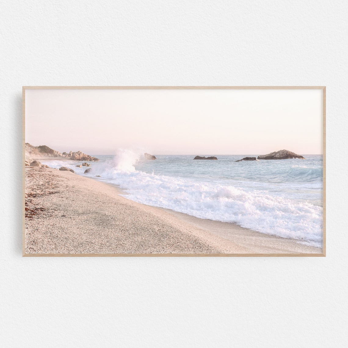 Pastel Beach Waves Soft Pebble Shore Calm Coastal Morning Poster