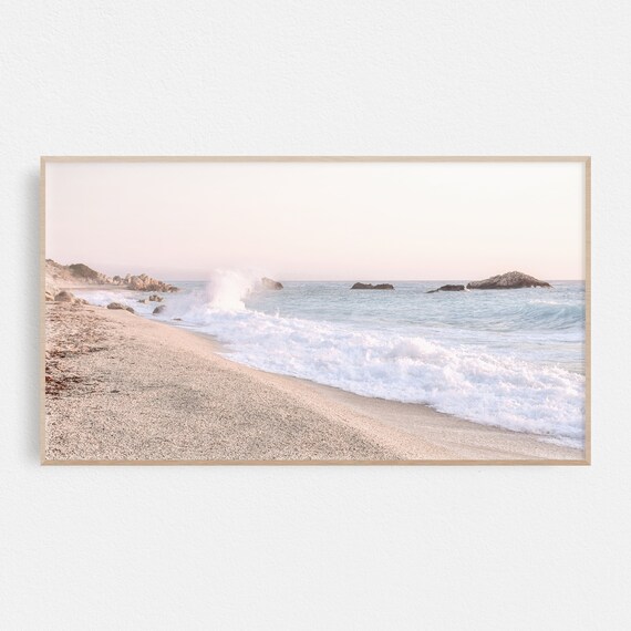 Pastel Beach Waves Soft Pebble Shore Calm Coastal Morning Poster