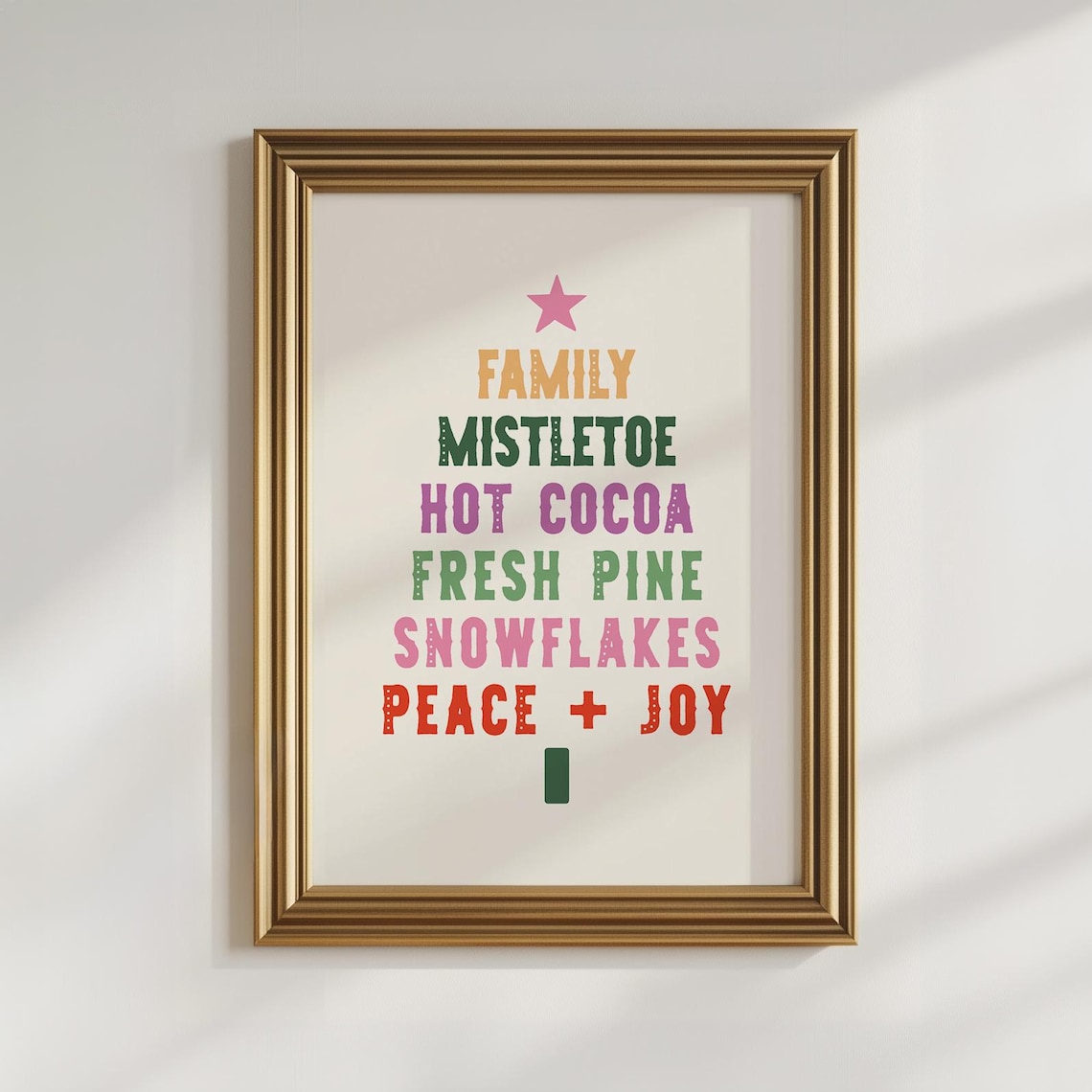 Pink Christmas Tree Word Art Family Mistletoe Cocoa Joy Poster - Image 3
