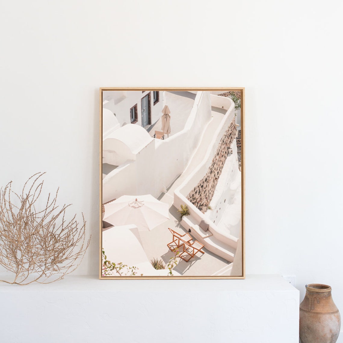 Santorini Whitewashed Terrace With Parasols Greece Travel Poster - Image 3