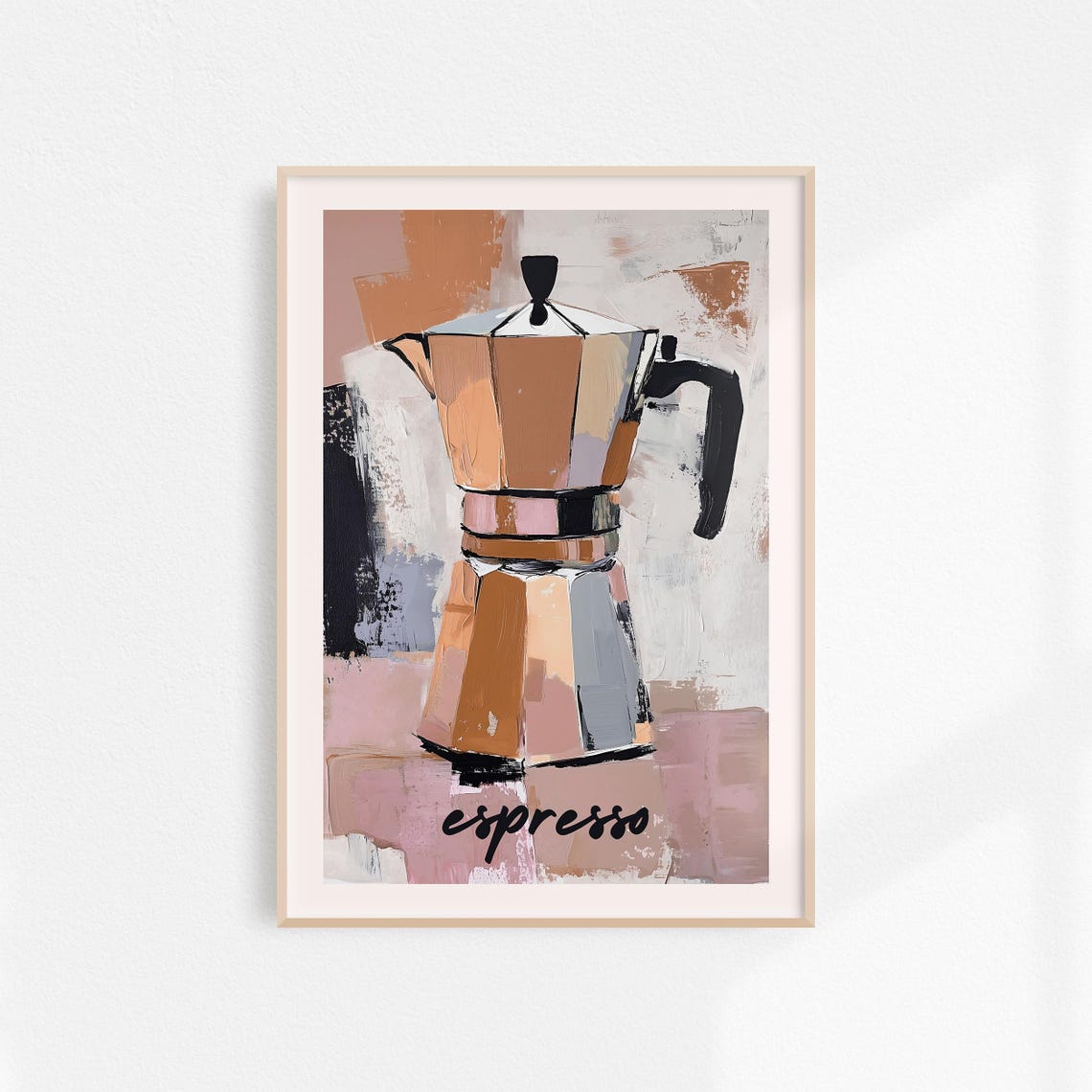 Neutral Espresso Moka Pot Abstract Coffee Painting Kitchen Poster - Image 2