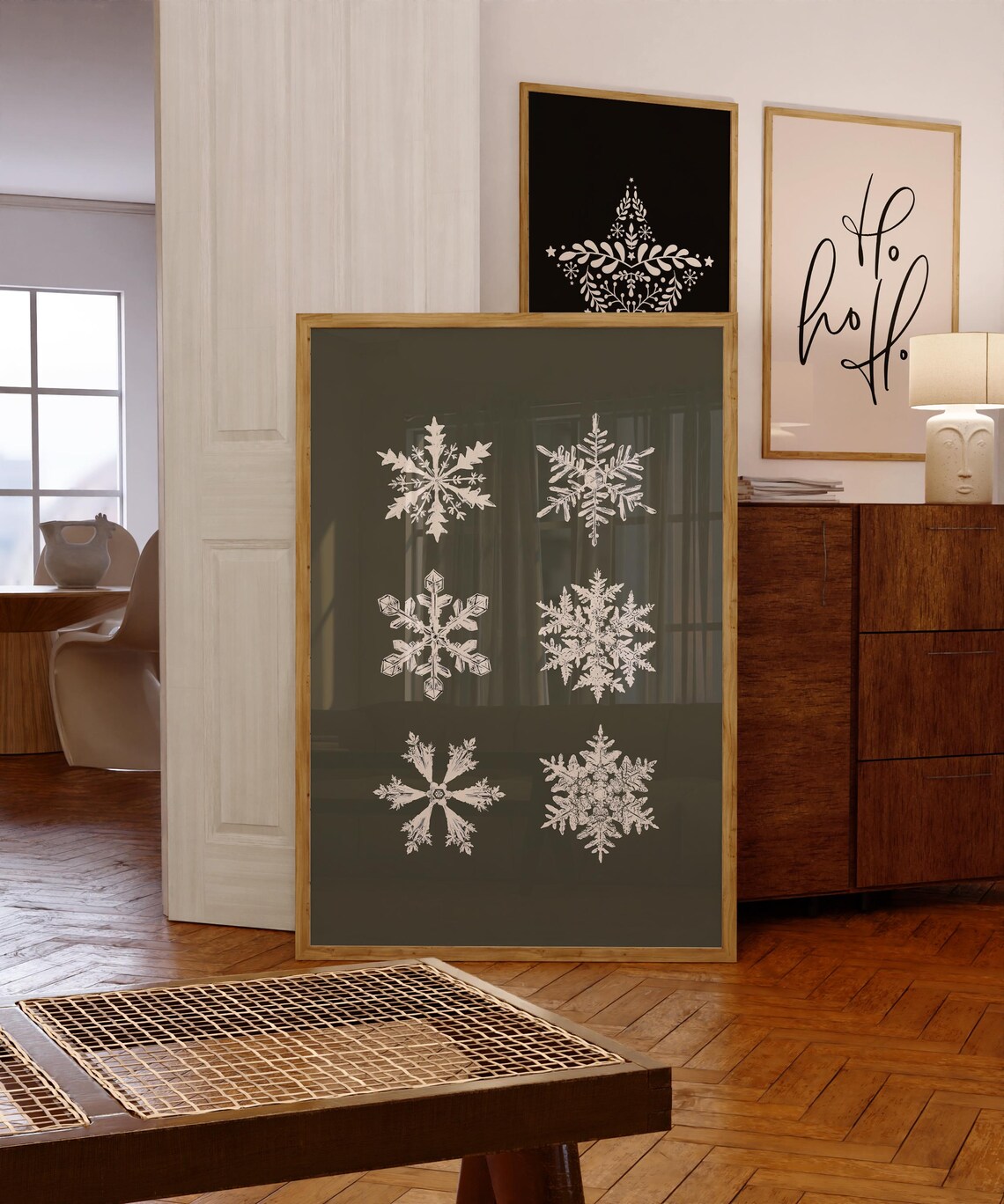 Snowflakes Modern Minimalist Christmas Art Print - Image 2