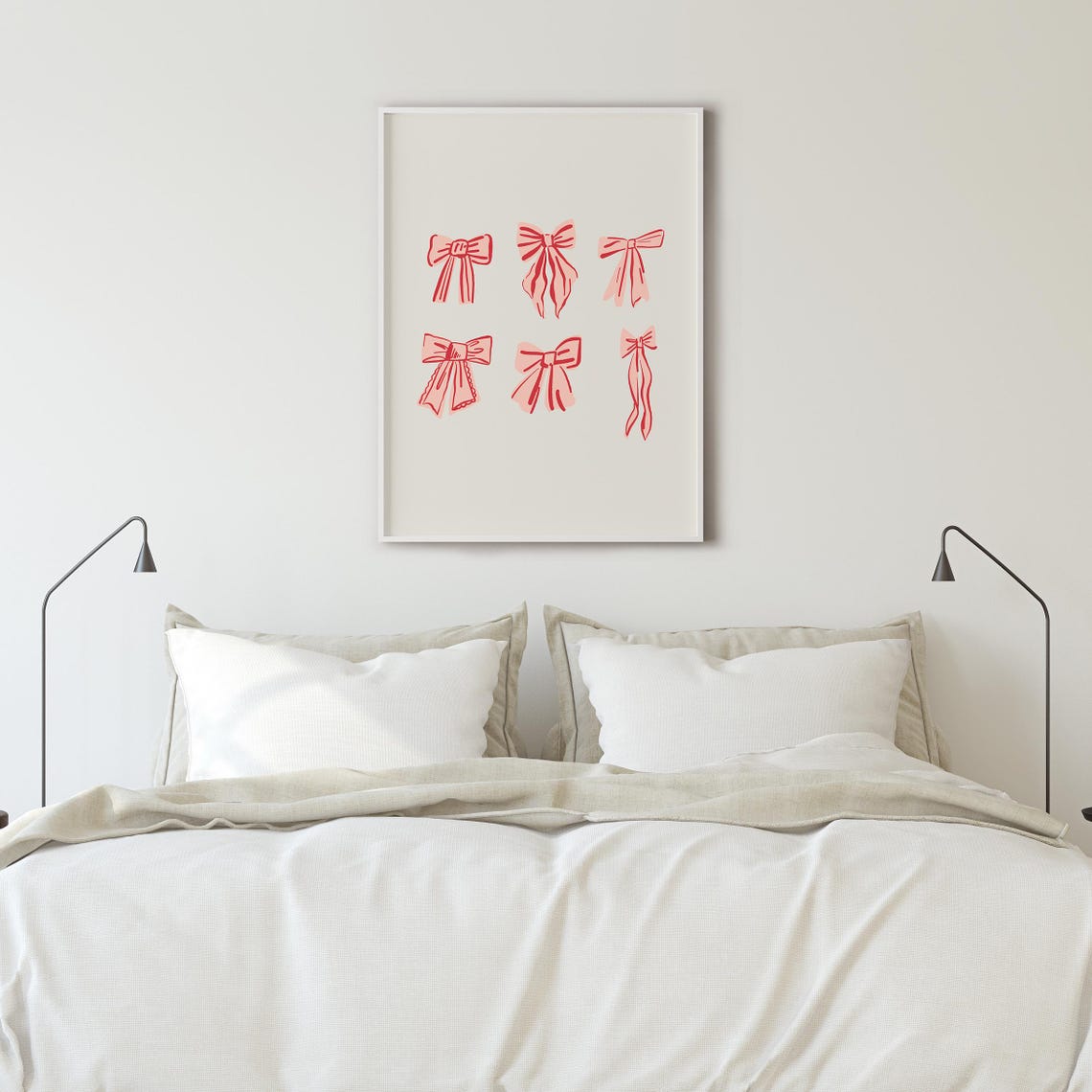 Sweet Pink Red Ribbon Bows Grid Coquette Bedroom Decor Art Poster - Image 2