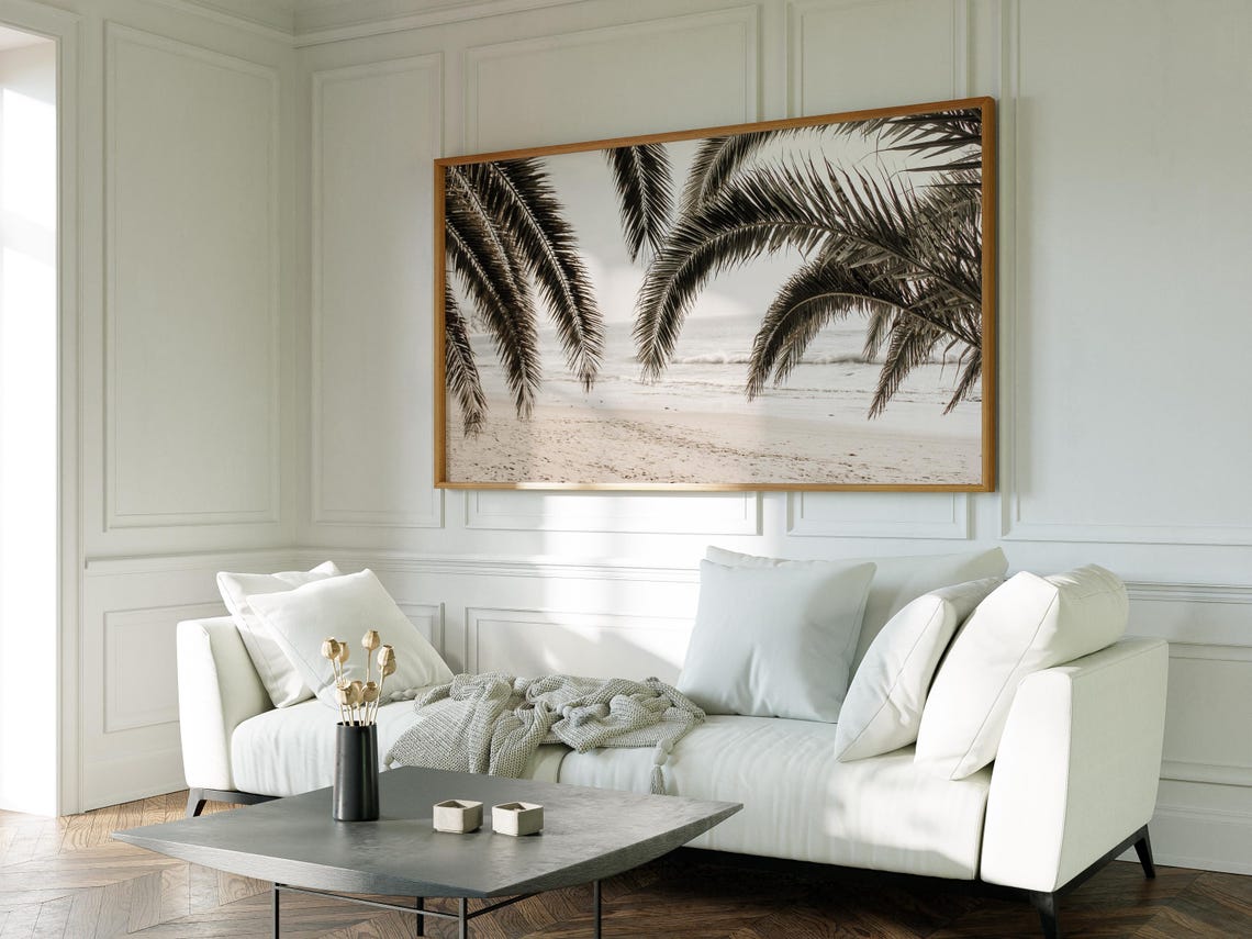 Neutral Beach Palm Fronds Minimalist Coastal Tropical Decor Poster