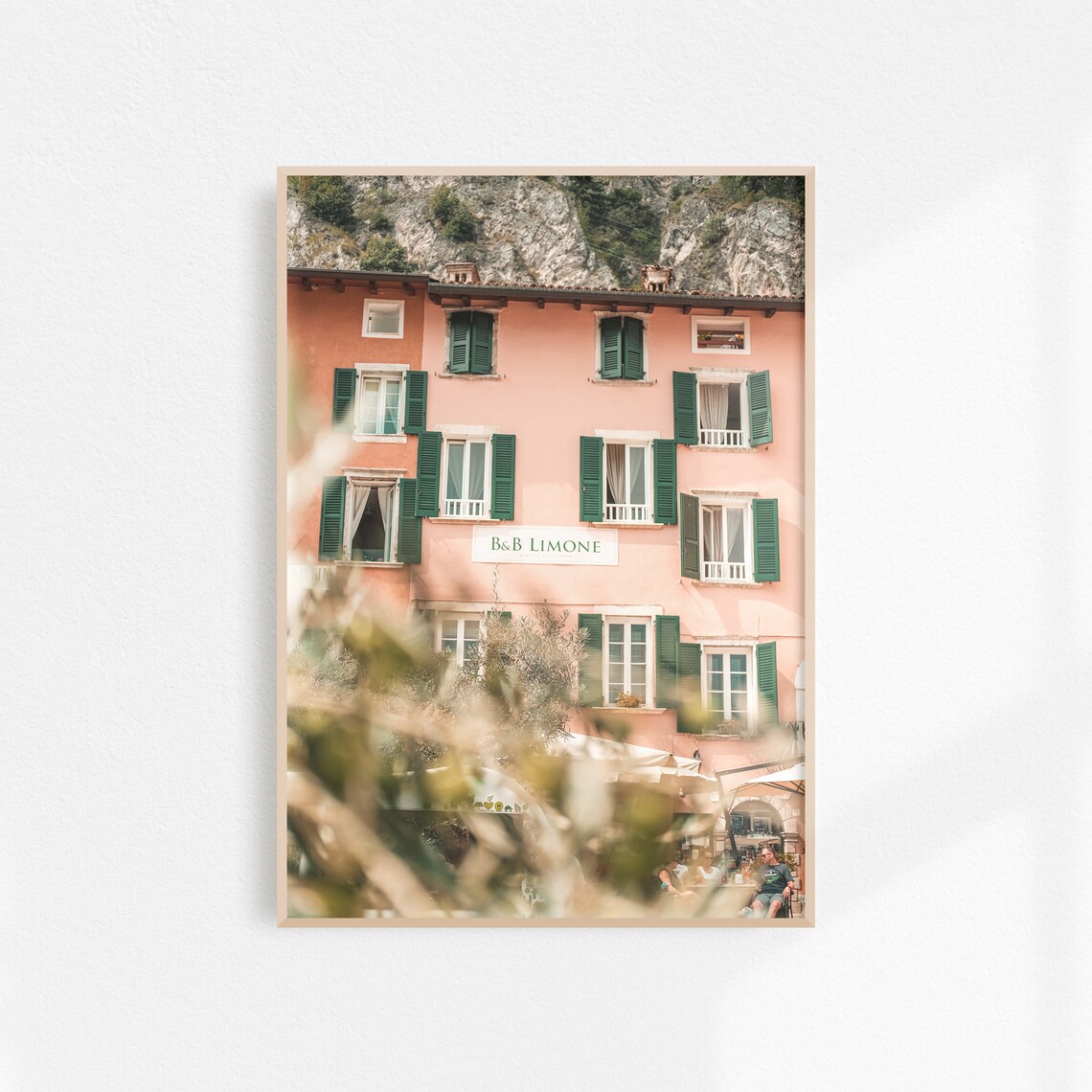 Limone Italian Hotel Green Shutters Pink Facade Travel Poster