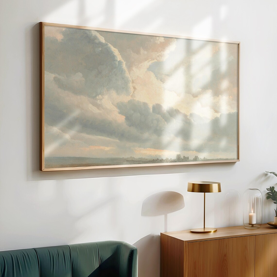 Vintage Cloudy Sky Blue White Classic Oil Painting Landscape Poster - Image 2