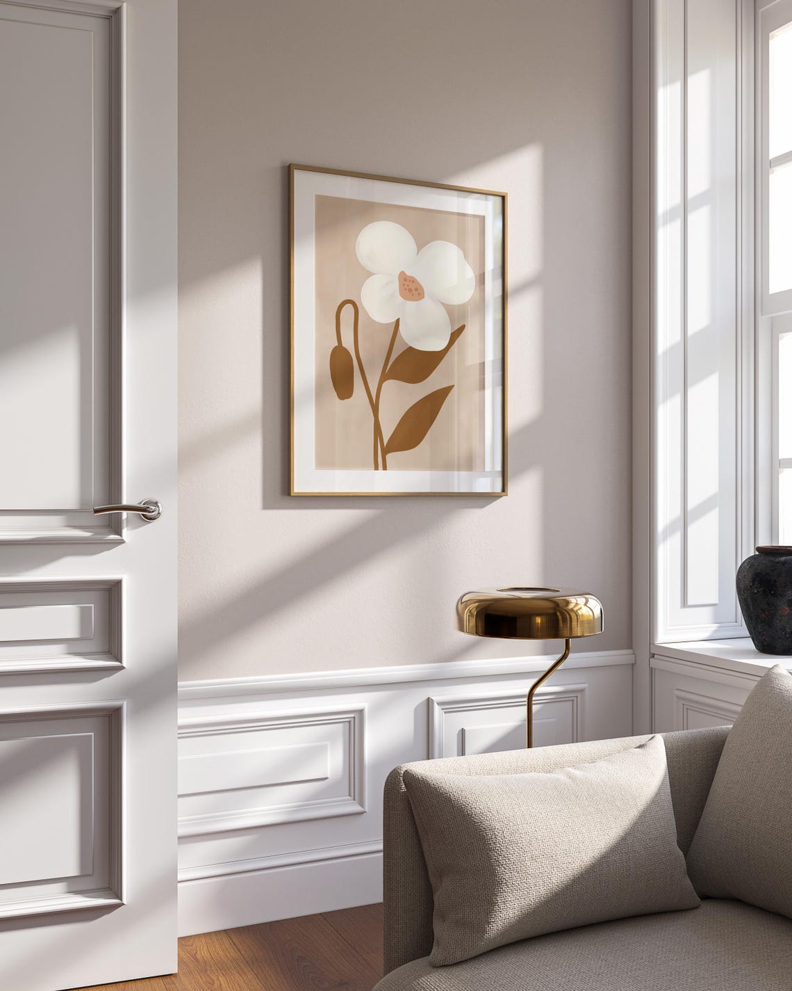 Beige Neutral Oversized White Flower Minimal Botanical Wall Art - Image 5