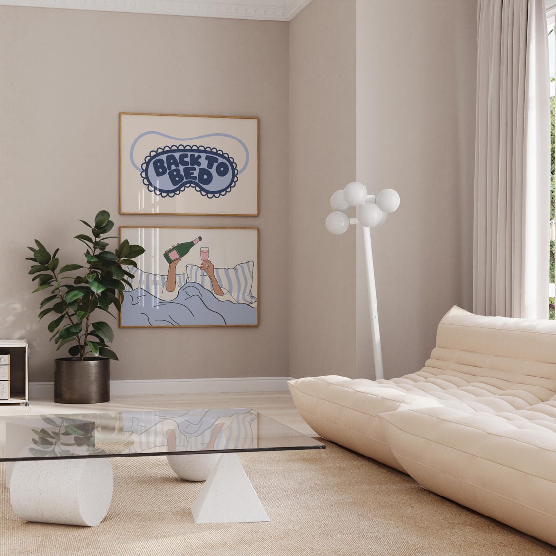 Back To Bed Blue Sleep Mask Art Above Bed Wide Horizontal Poster - Image 3