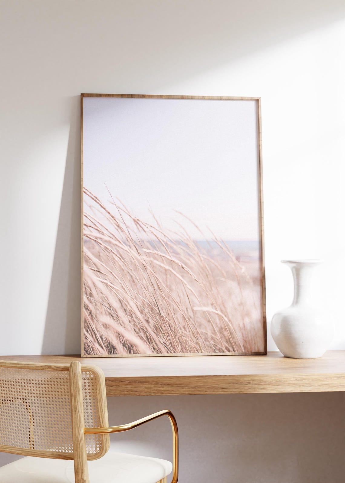 Beach Grass Blowing in the Wind in Pastel Coastal Tones Poster - Image 2