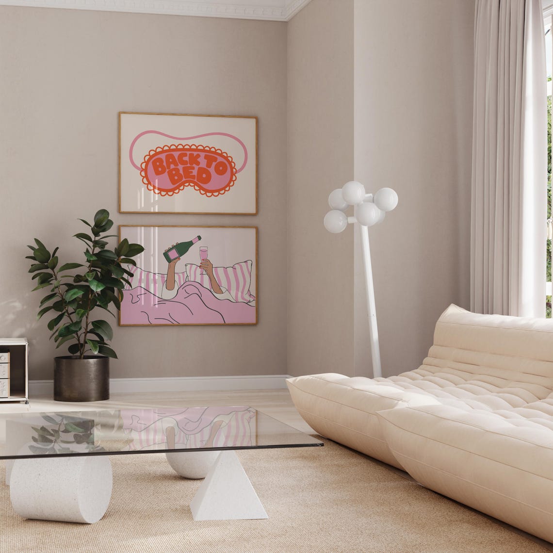 Back To Bed Pink Orange Sleep Mask Art Above Bed Horizontal Poster - Image 3