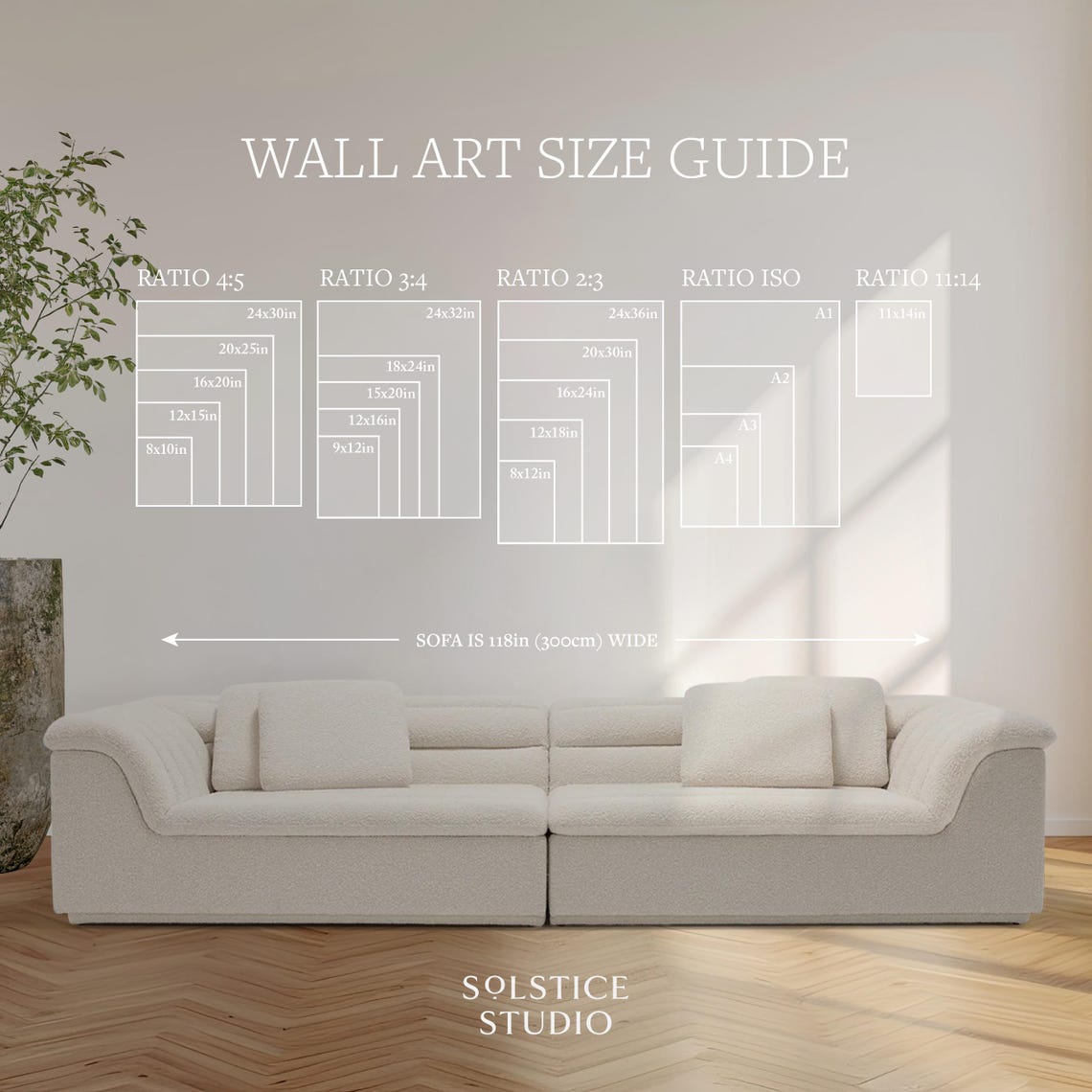 Wall Art Size Reference Chart Frame Ratios Drawn to Sofa Scale