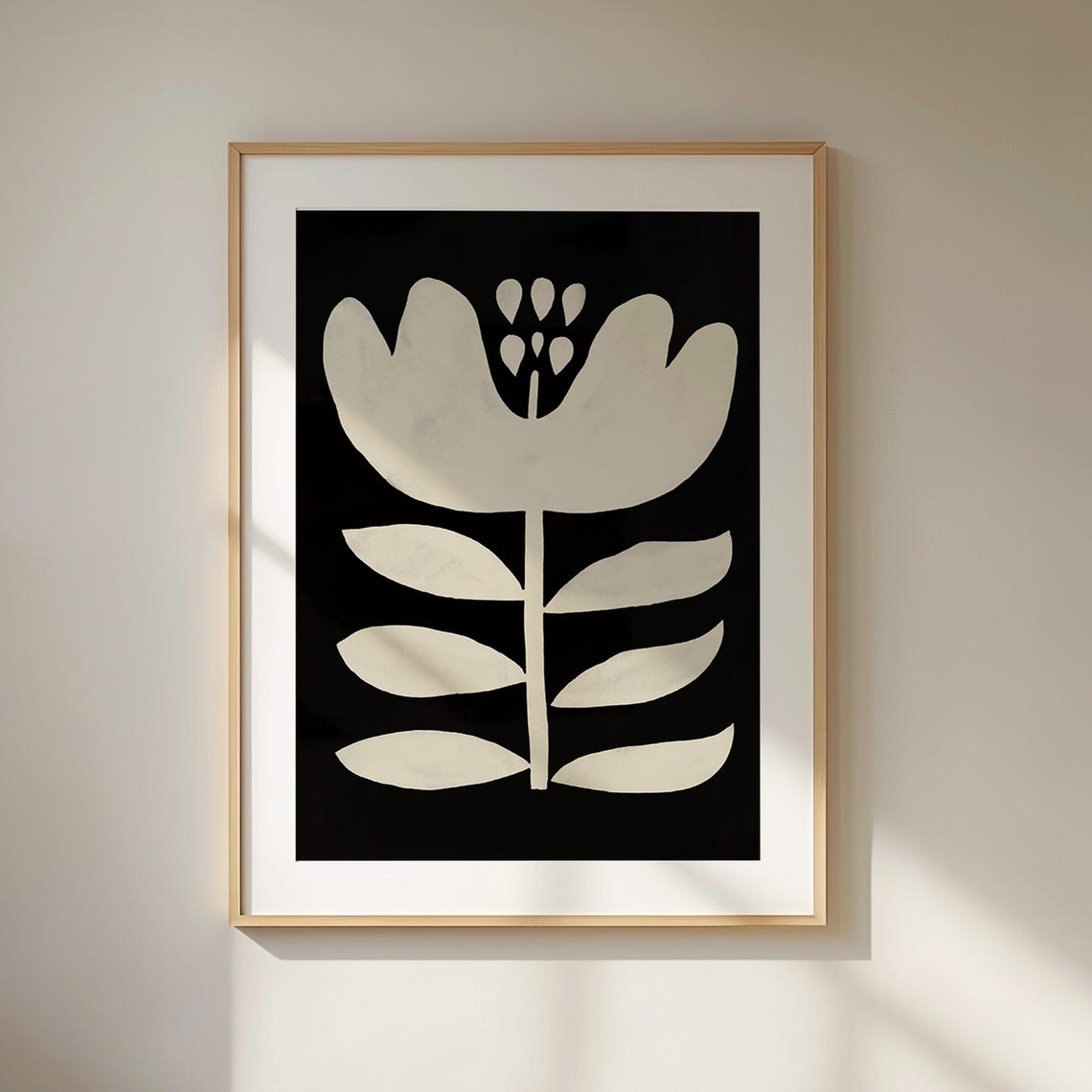 Cream Abstract Flower Black Background Minimalist Boho Art Poster - Image 6