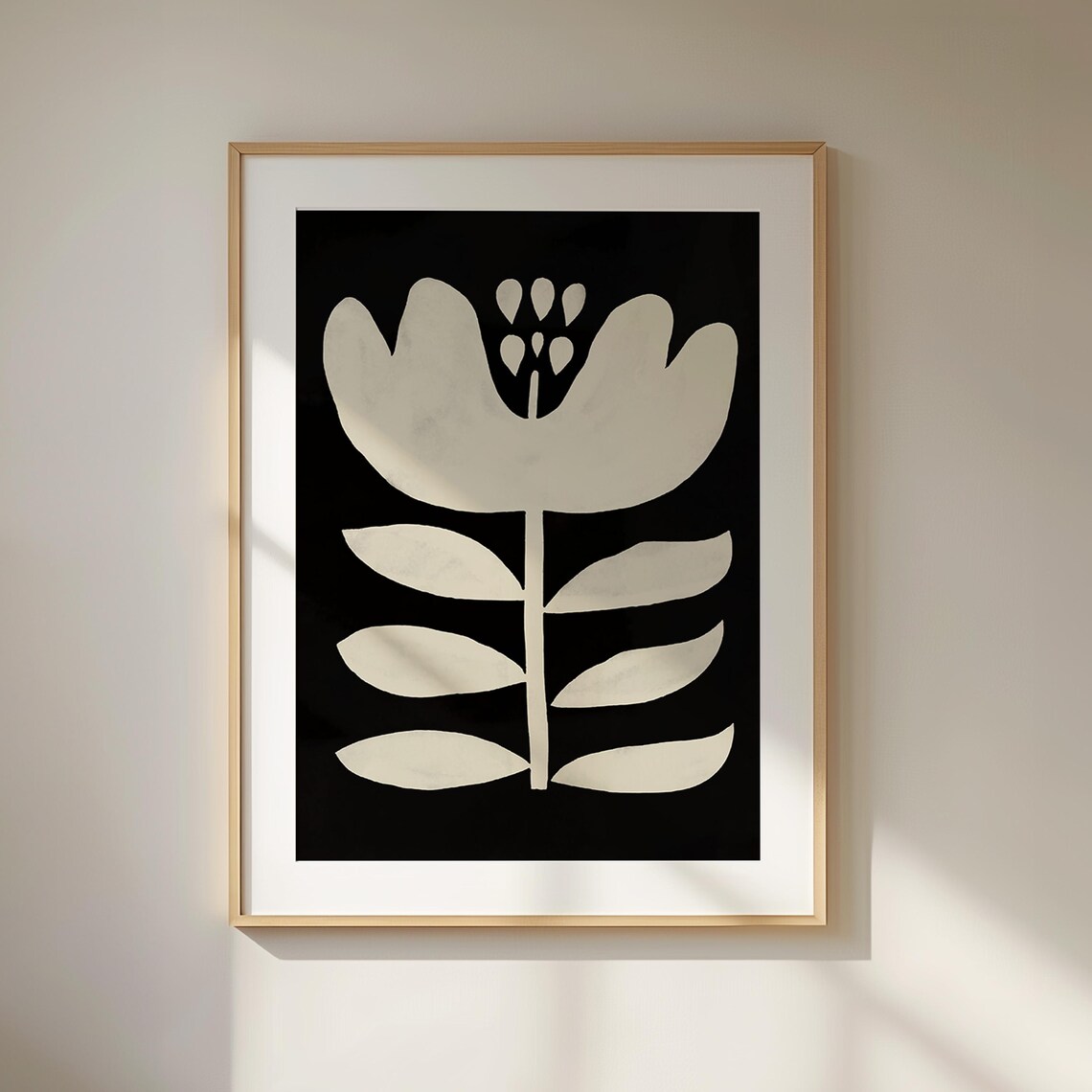 Large Flower Print Black White Floral Scandinavian Folk Poster Retro Floral Art Abstract Flower Painting Woodblock Flower Art - Image 6