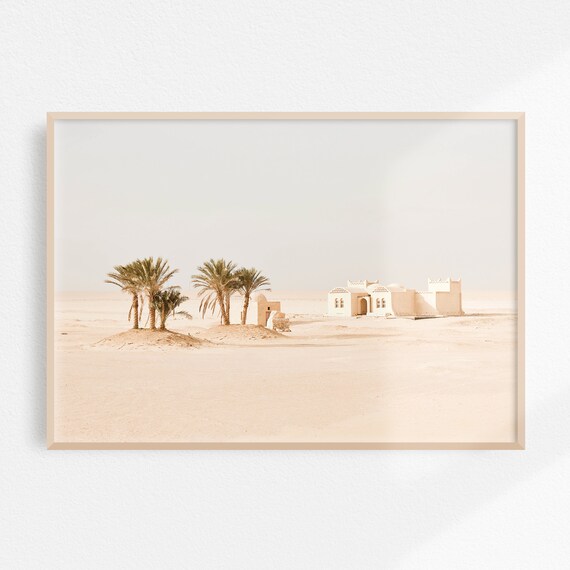 Desert Wall Art Moroccan Print Desert Palms Print Beige Living Room Wall Art Print Neutral Landscape Art