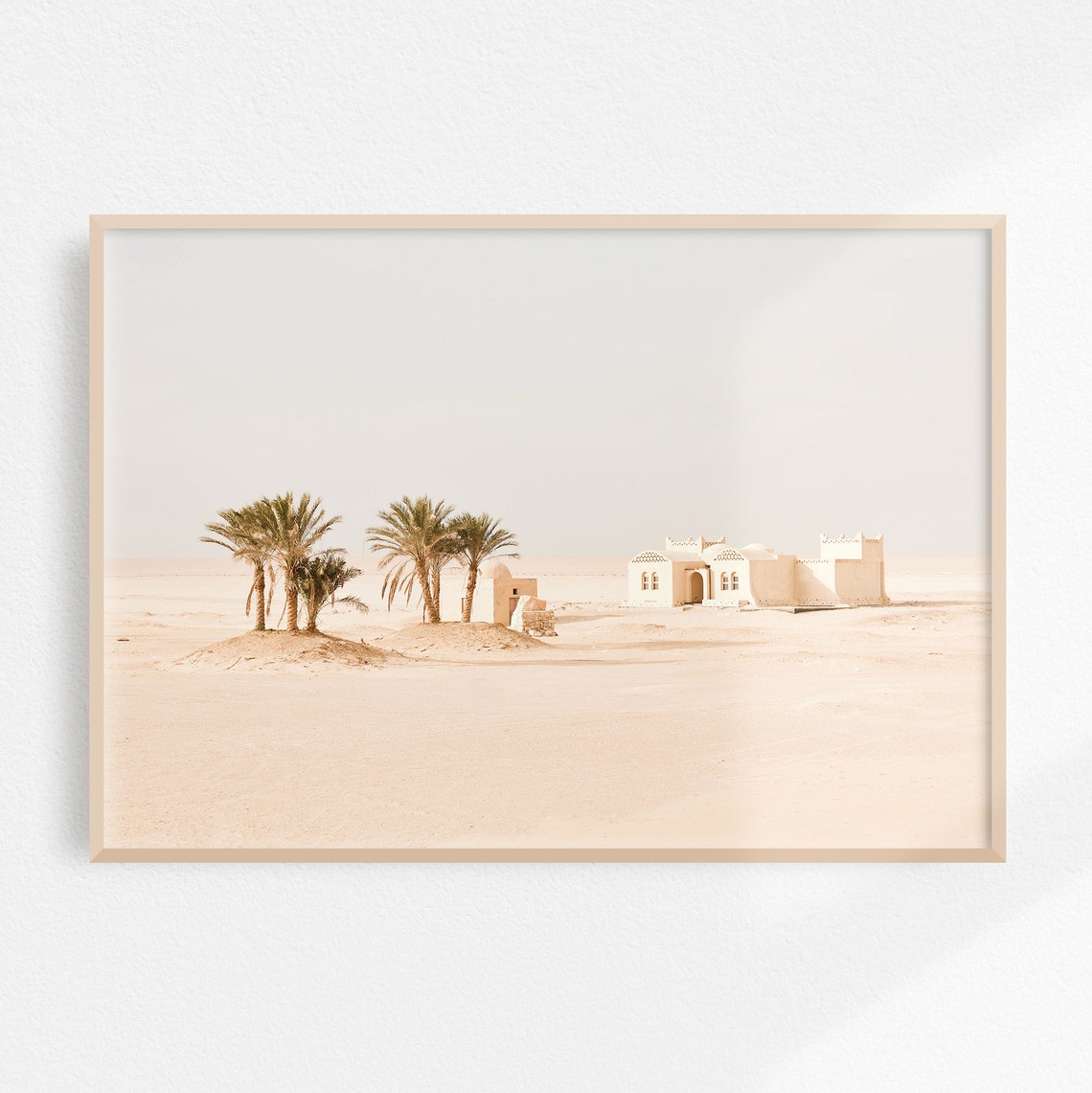 Moroccan Desert Palm Trees and White Riad in Beige Tones Poster