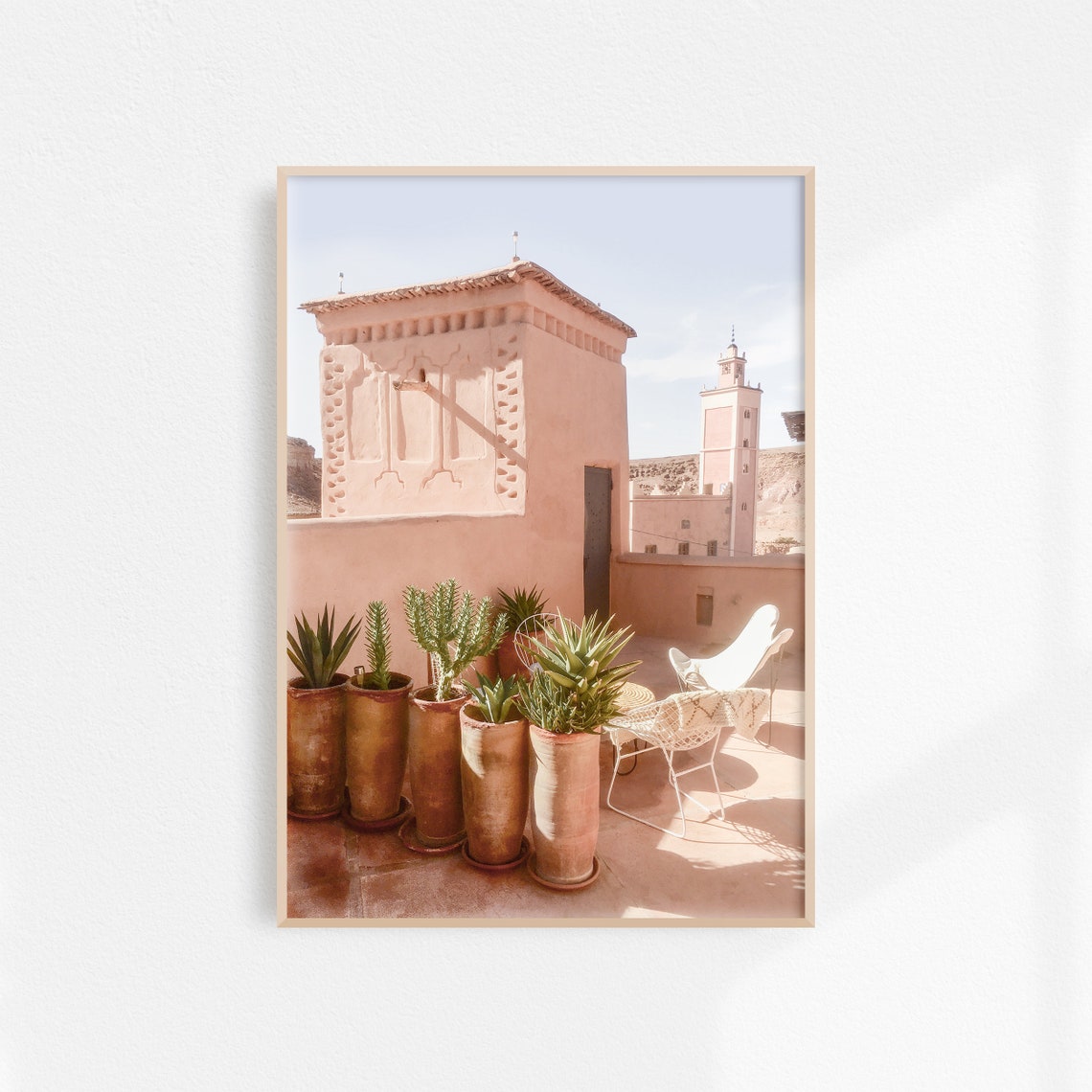 Moroccan Wall Art Print Set Marrakech Wall Art Blush Pink Green Wall Art Desert Prints Boho Wall Art Palm Tree Prints - Image 3