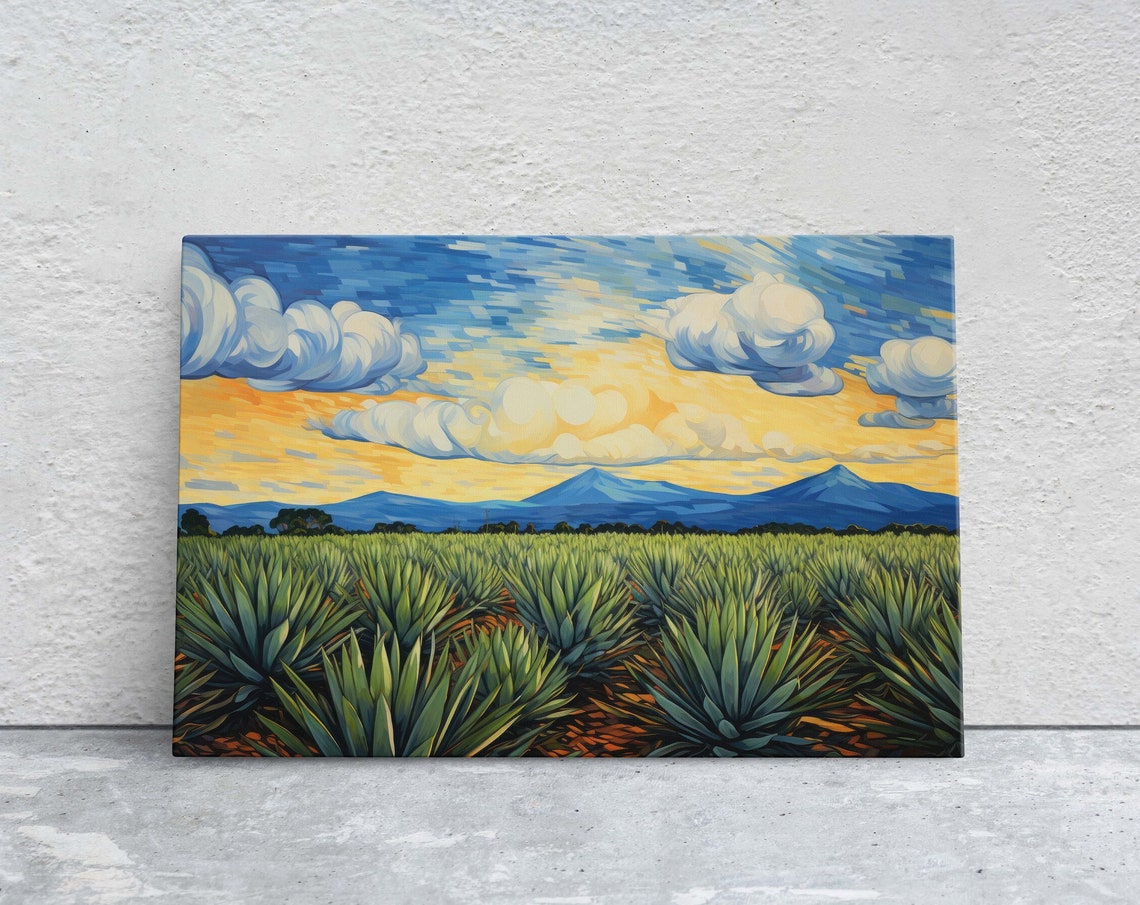 Agave Field On Blue Mountains Sunrise Sunset Retro Vintage Mid Century Modern