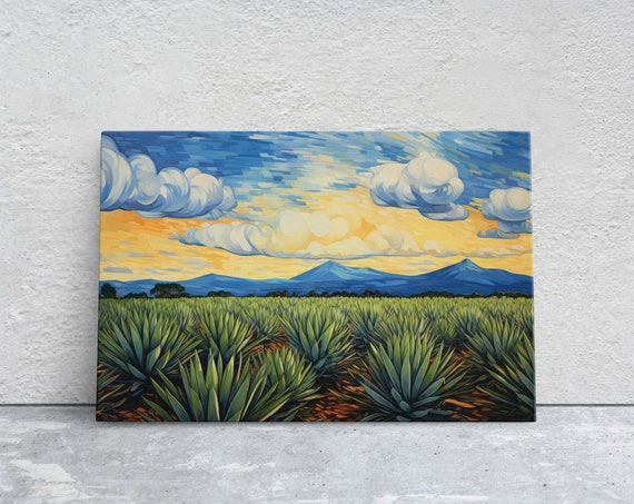 Agave Field On Blue Mountains Sunrise Sunset Retro Vintage Mid Century Modern