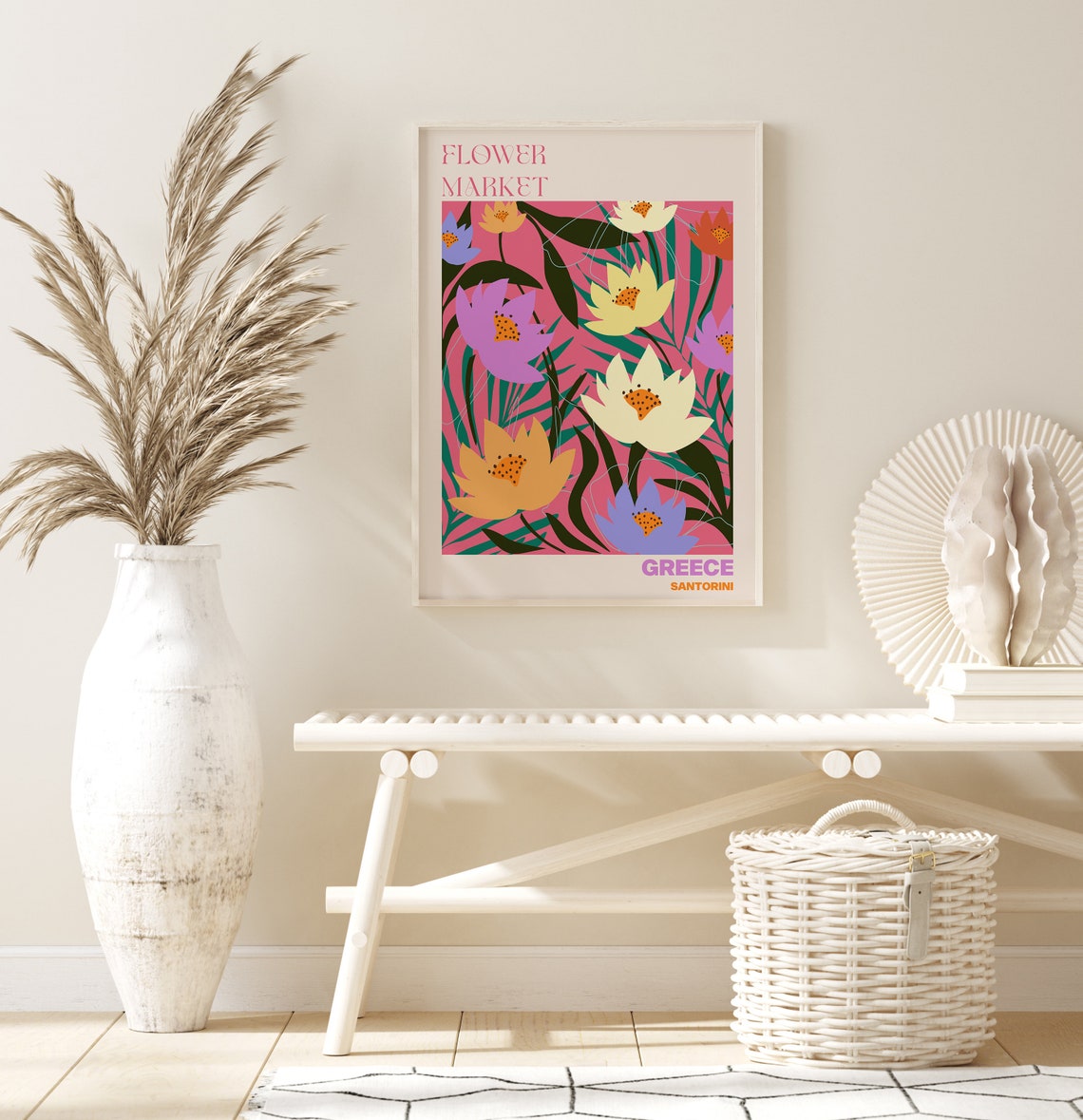 Santorini Greece Flower Market Pink Tropical Water Lily Poster - Image 2