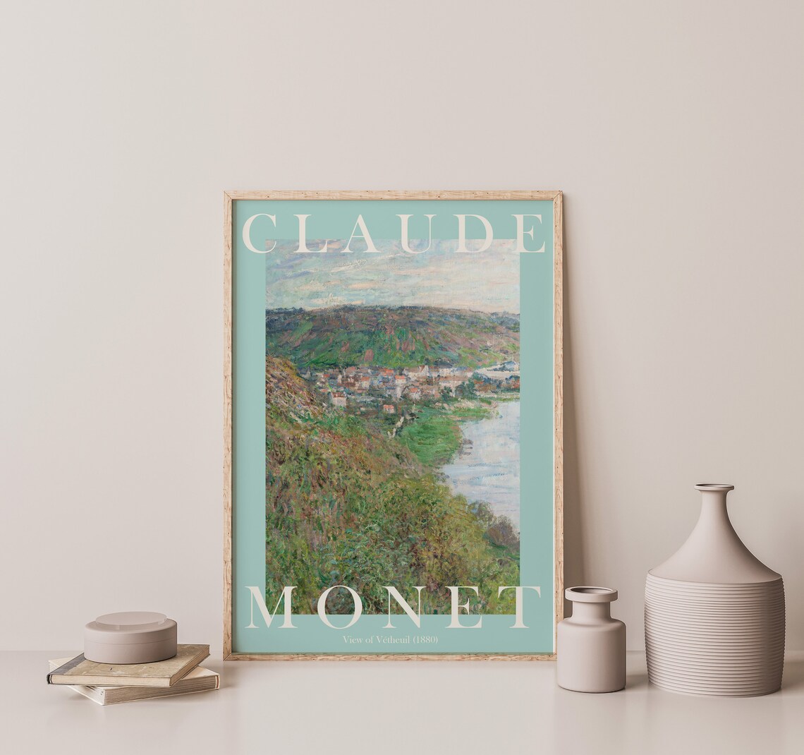 Claude Monet View of Vétheuil 1880 Green Hills River Town Poster - Image 3