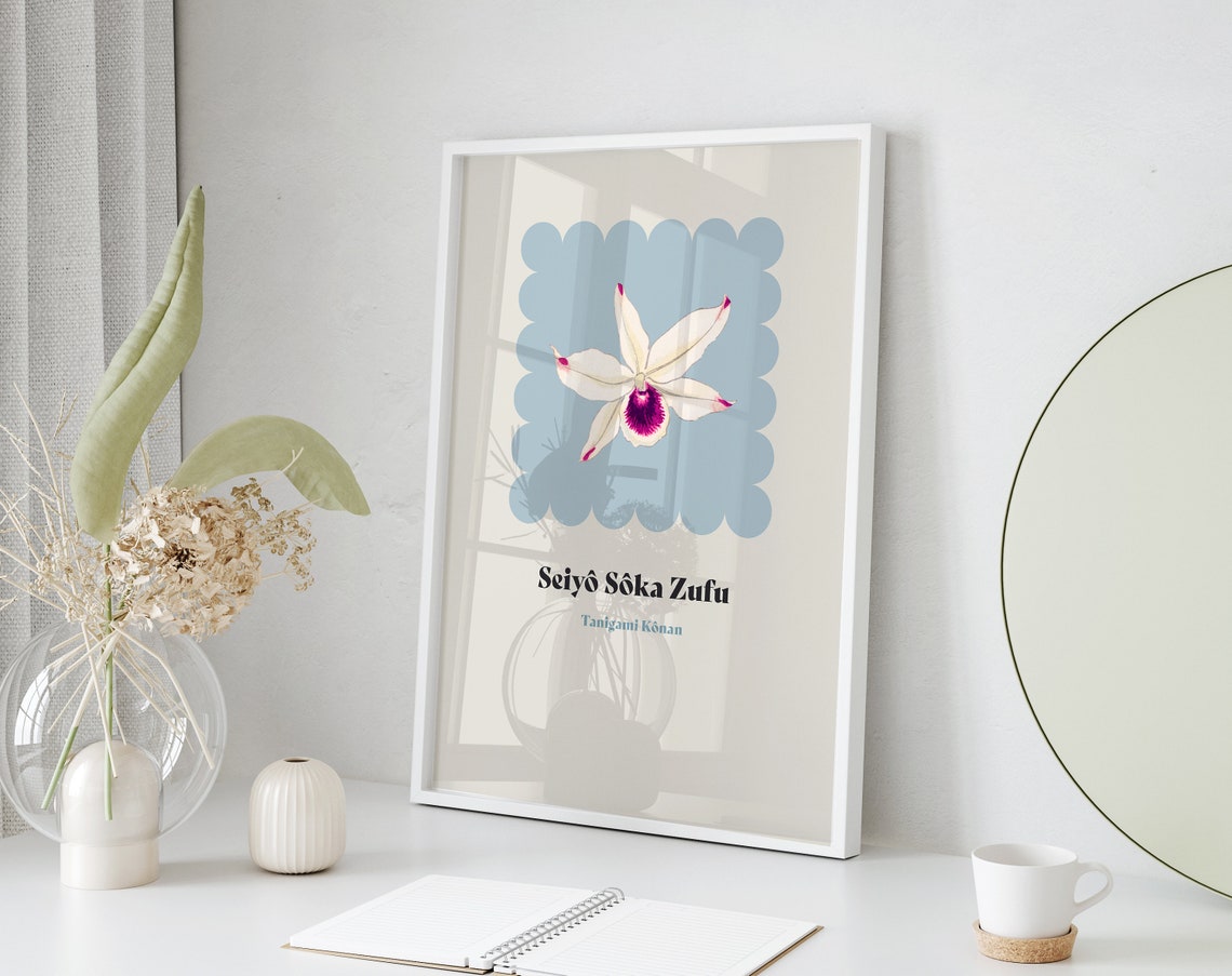 Tanigami Konan Seiyo Soka Zufu White Orchid Botanical Art Poster - Image 2