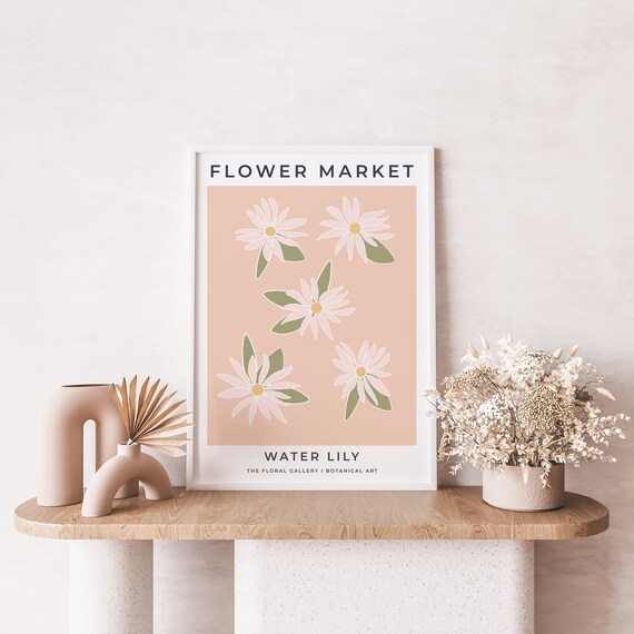 Flower Market Water Lily Blush Botanical Gallery Style Art Print