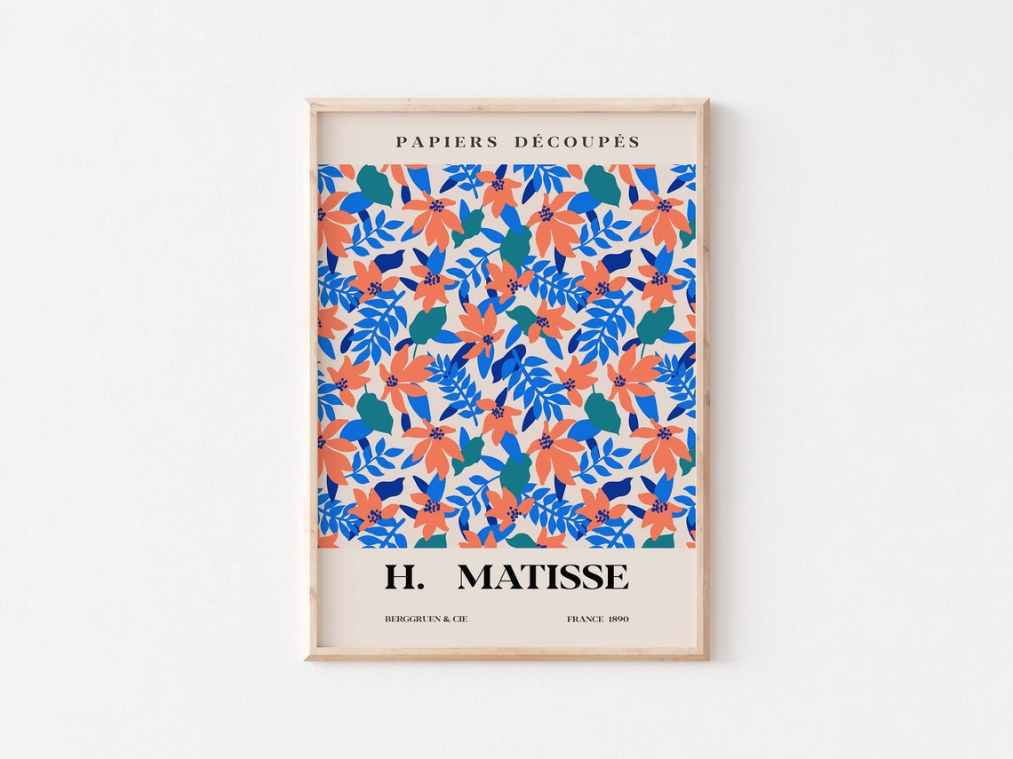 Matisse Papiers Decoupes Bold Orange Blue Cut Out Floral Poster - Image 3