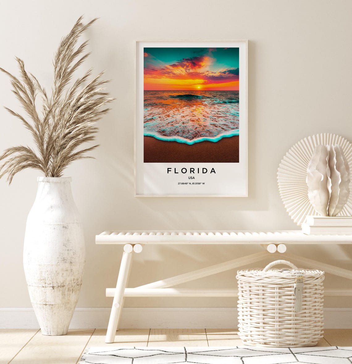 Florida Beach Ocean Sunset Waves Golden Hour Photography Poster - Image 3