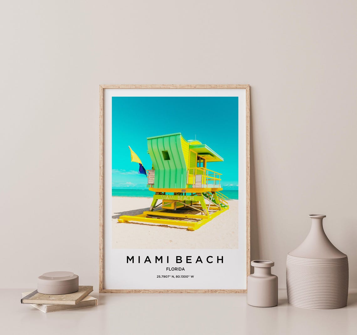 Miami Beach Florida Colorful Lifeguard Tower on the Sand Poster - Image 2