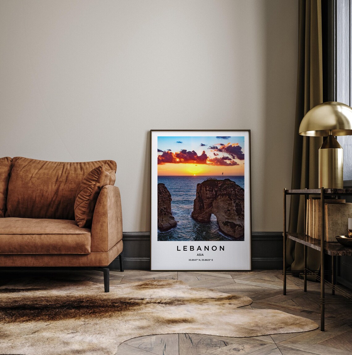 Lebanon Sea Rock Arch Sunset Mediterranean Coastline Travel Poster - Image 3