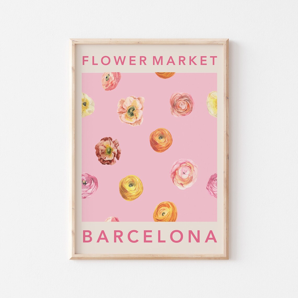 Flower Market Barcelona Ranunculus Blossom Pink Travel Poster