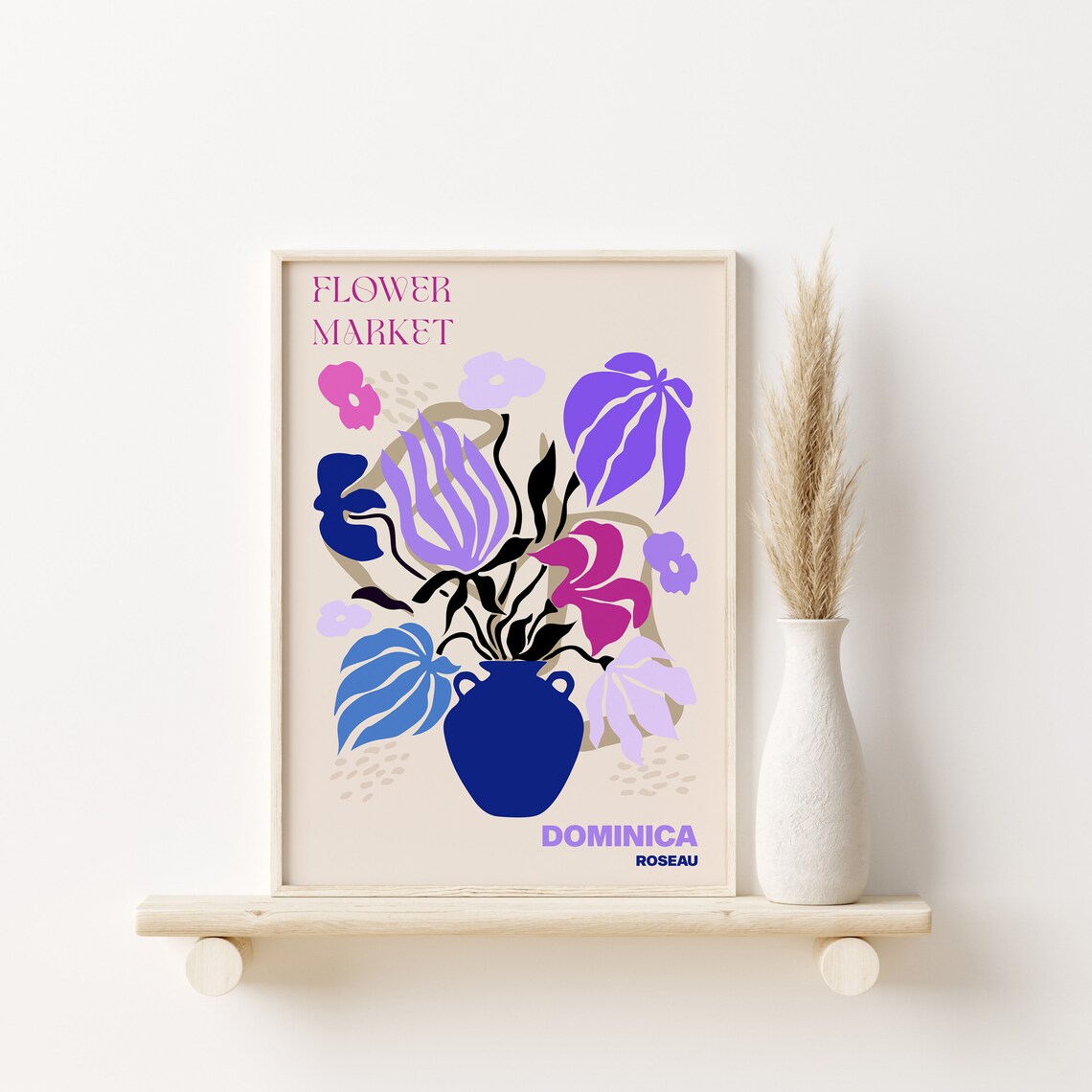 Roseau Dominica Flower Market Cobalt Blue Vase Floral Poster - Image 2
