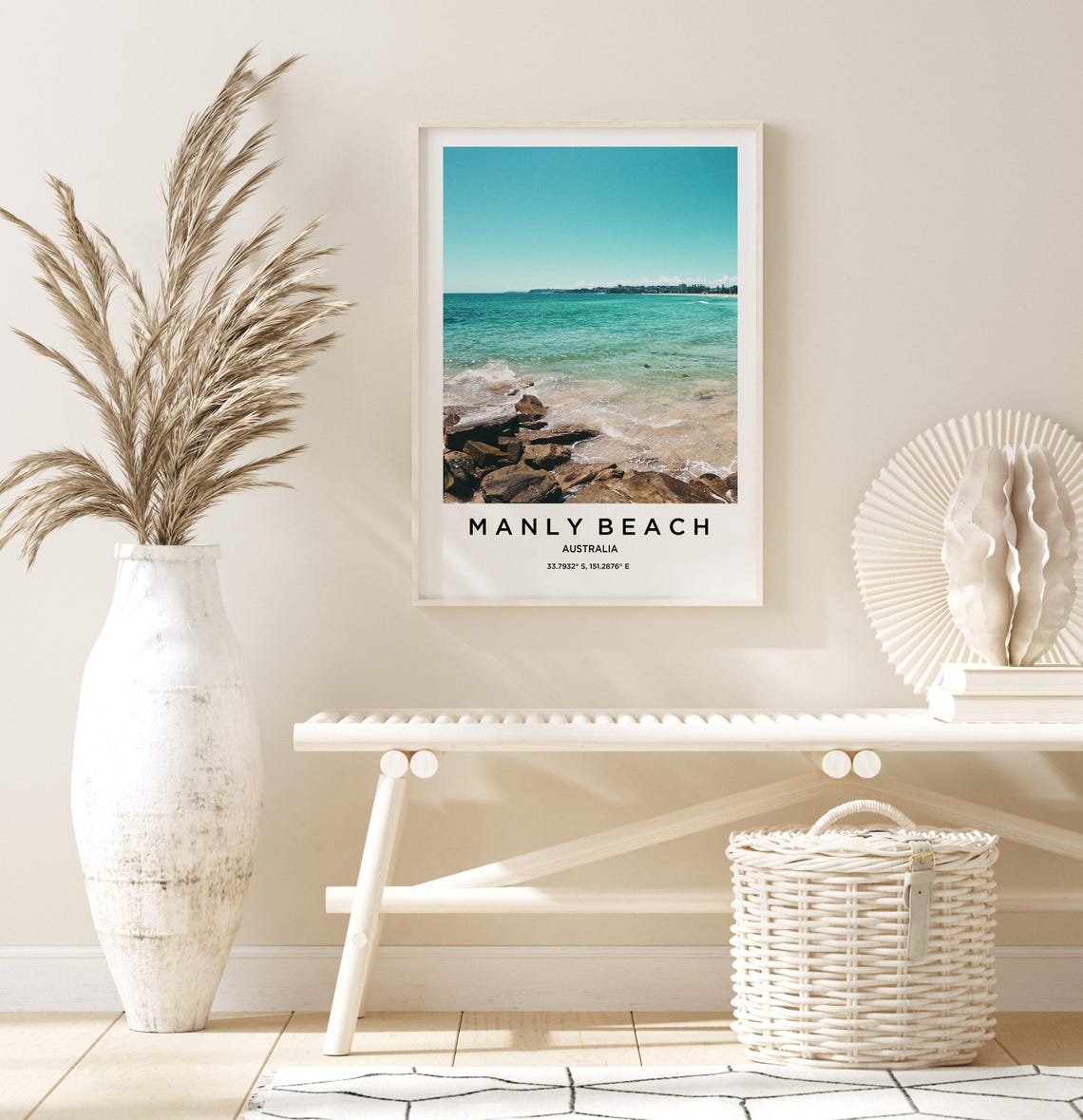 Manly Beach Australia Rocky Shoreline Turquoise Coast Travel Poster - Image 3