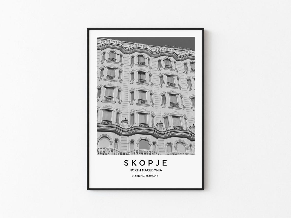 Skopje Travel Poster, Map and Photo