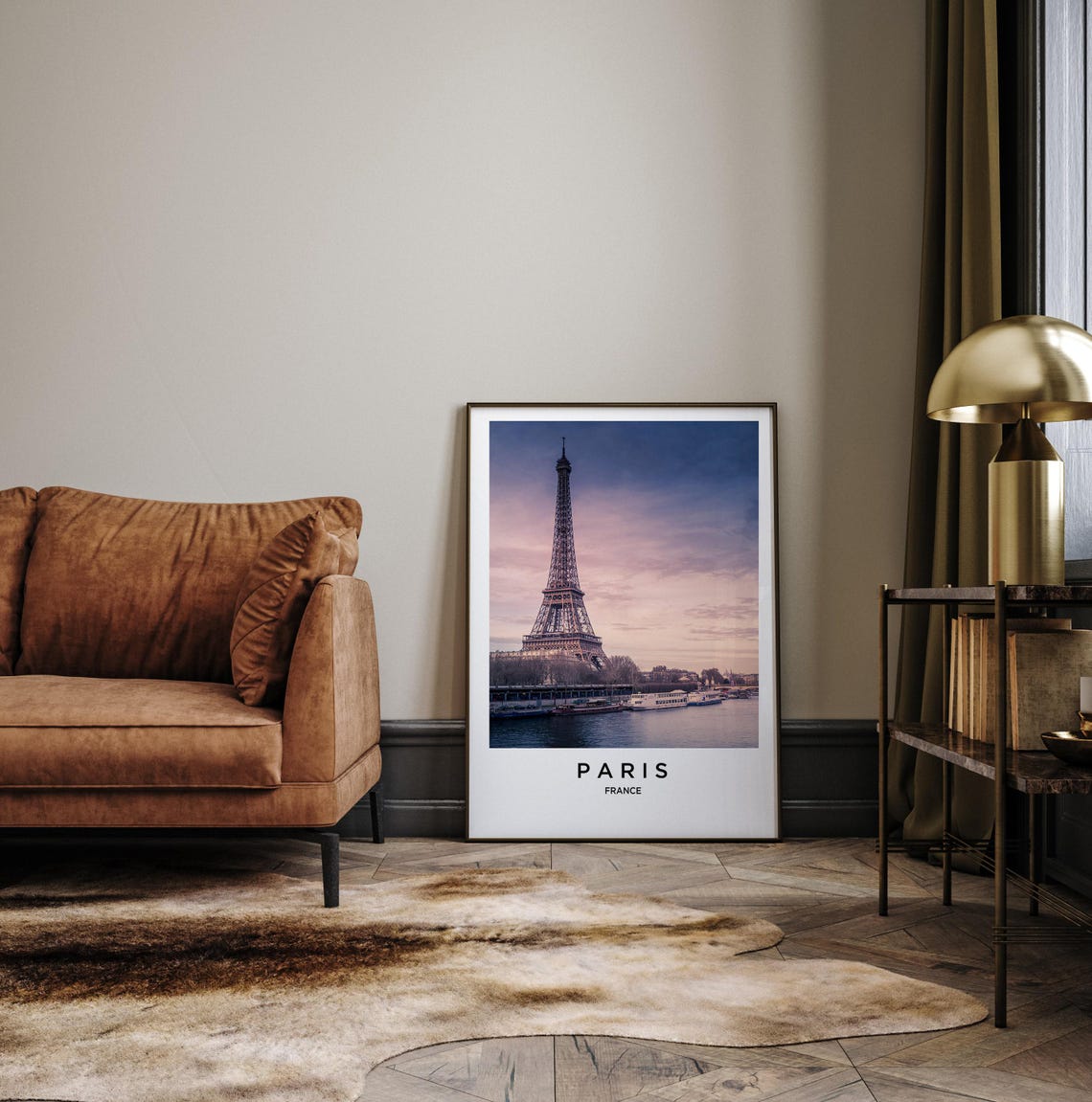 Paris France Eiffel Tower Seine River Dusk Boats Skyline Poster - Image 3
