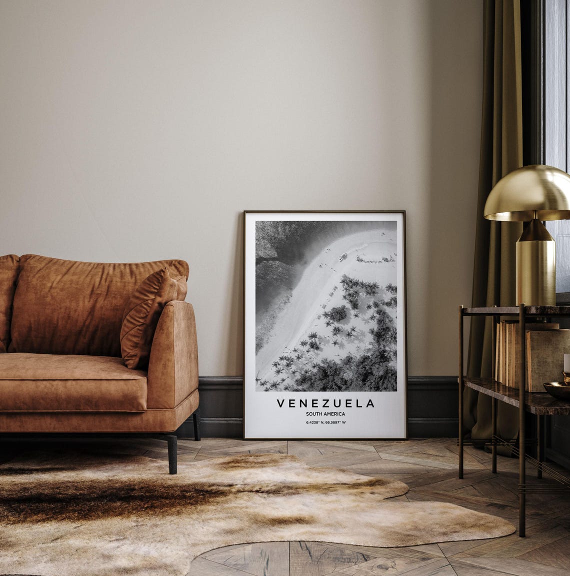 Venezuela Aerial Beach Palm Trees Black and White Coastal Poster - Image 3