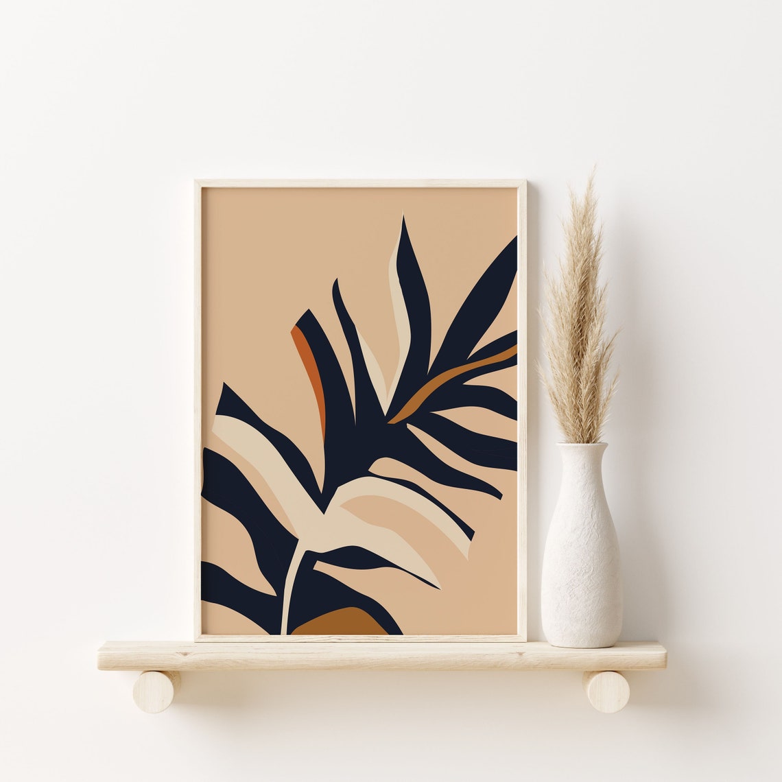 Abstract Navy Palm Leaf Terracotta Botanical Illustration Poster - Image 2