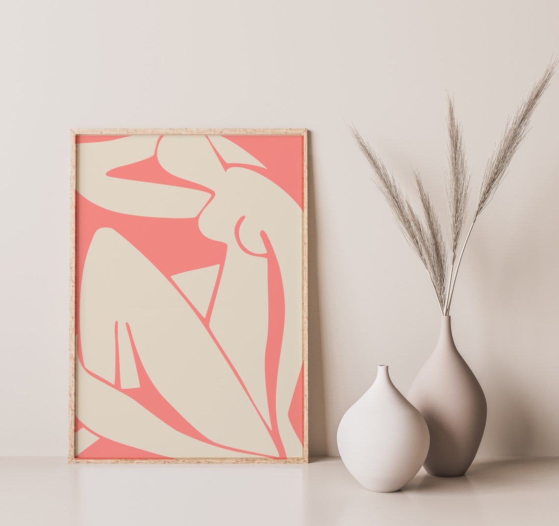 Candy Pink Seated Figure Cut Out Abstract Matisse Style Poster - Image 2