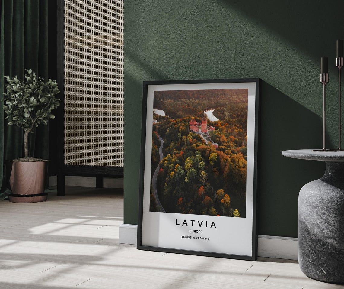 Latvia Castle in Autumn Forest Aerial Photography Travel Poster - Image 2