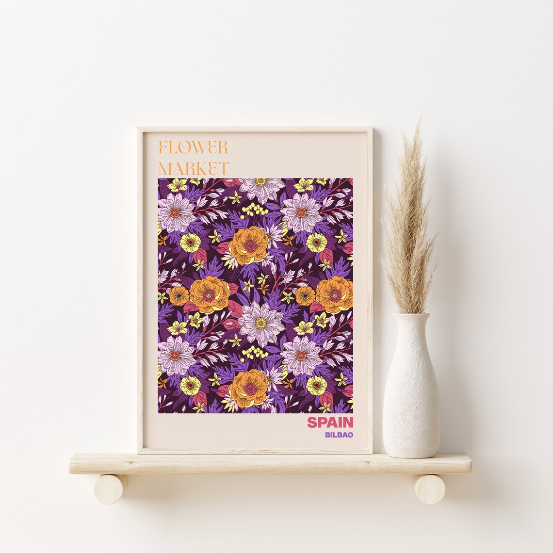Spain Bilbao Jewel Tone Floral Dark Purple Flower Market Poster - Image 2