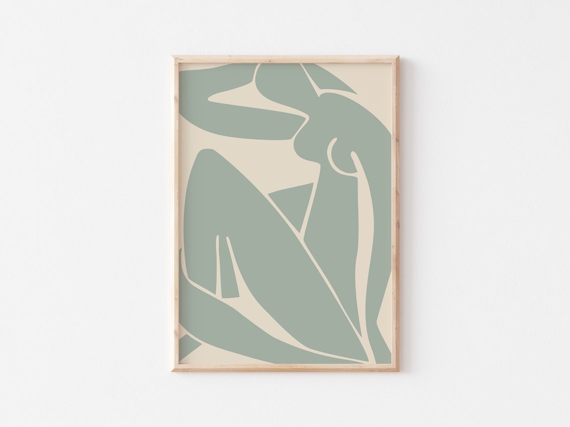 Matisse Inspired Sage Green Abstract Figure Minimalist Wall Art - Image 3