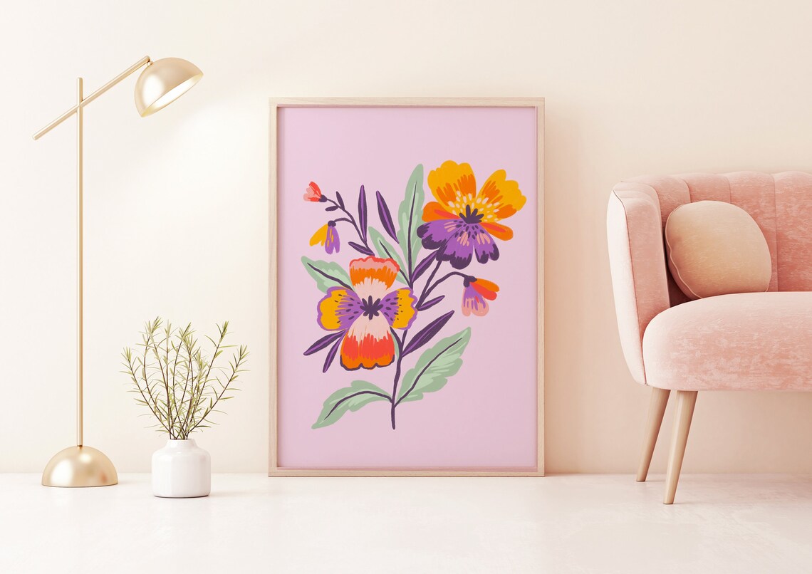 Colorful Flower Stem Illustration Lilac Botanical Art Poster