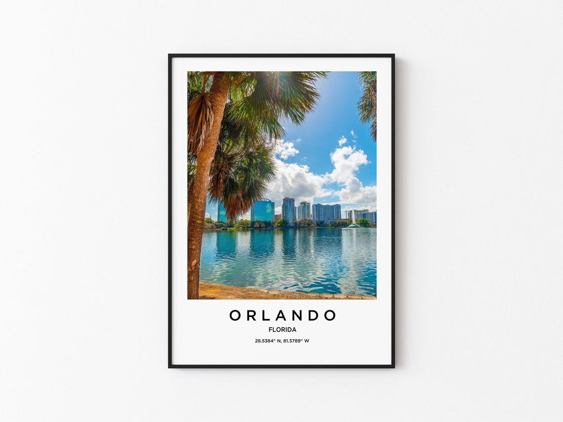 Orlando Florida Lake Eola Downtown Skyline Palm Trees Poster
