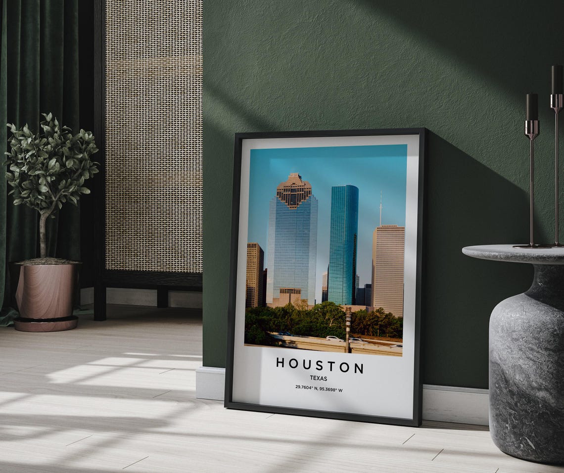 Houston Texas Downtown Glass Skyscraper Skyline Travel Poster - Image 2