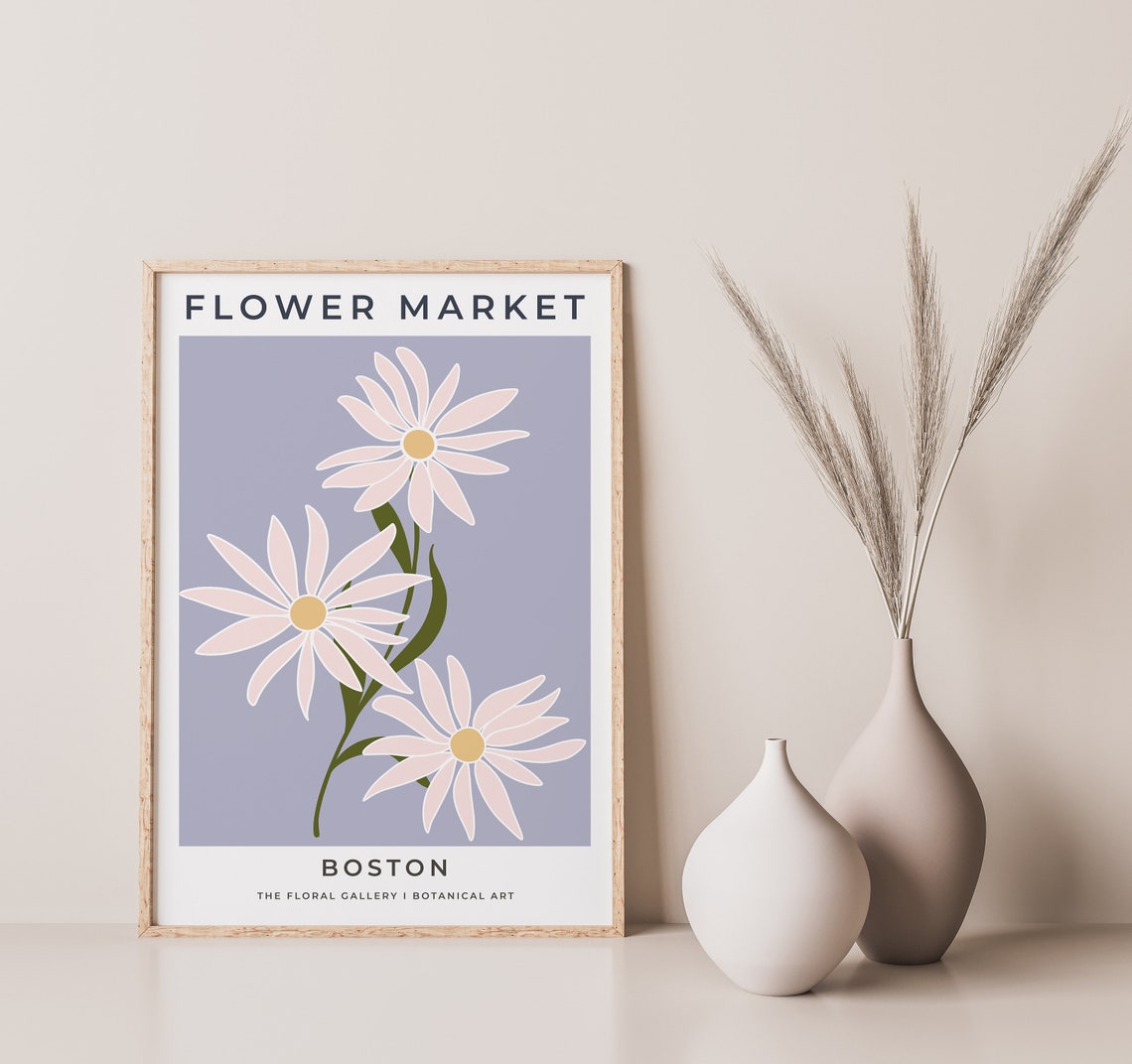 Flower Market Boston Lavender Daisy Modern Botanical Art Print - Image 3