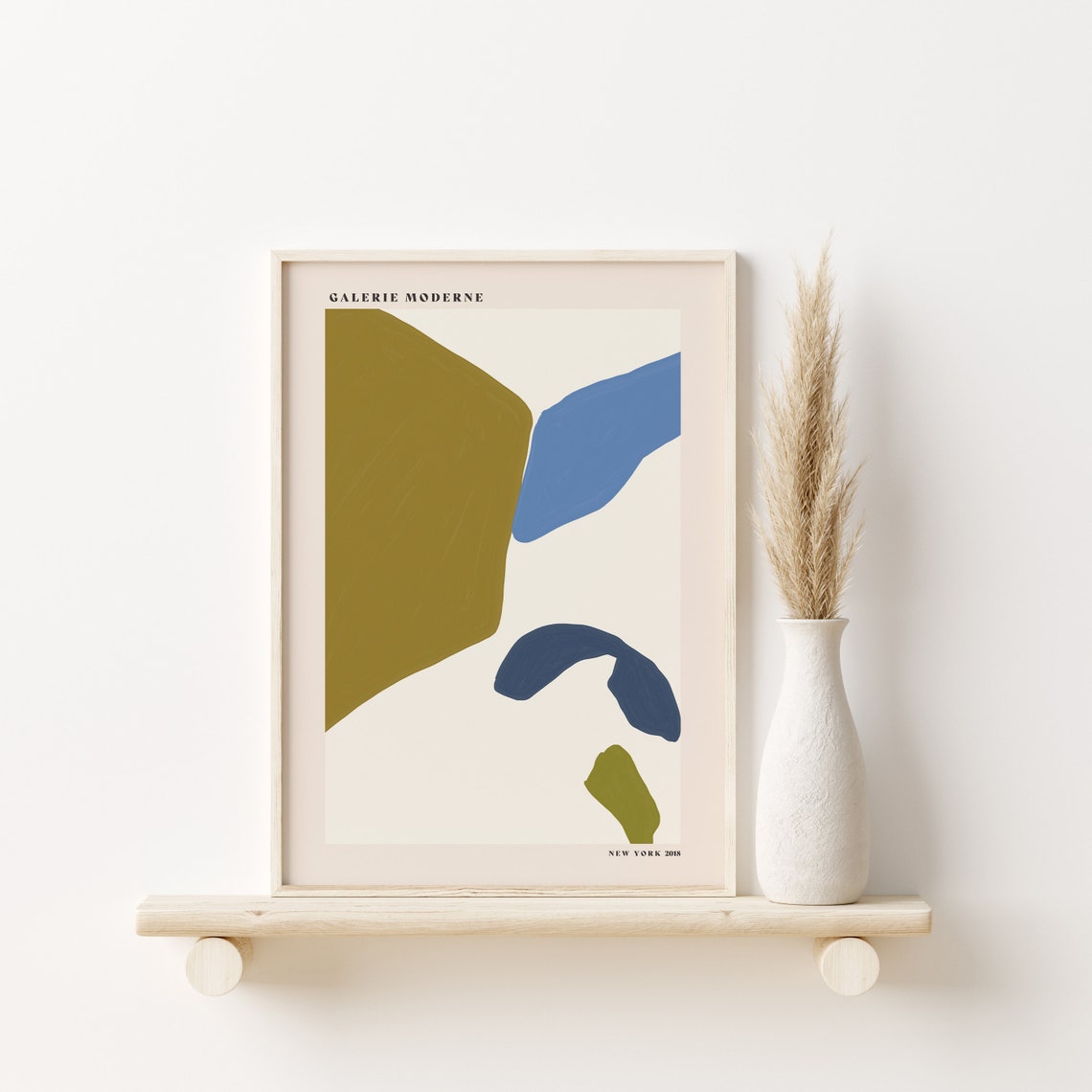 Galerie Moderne Olive Green Blue Abstract Shapes Colorful Wall Poster