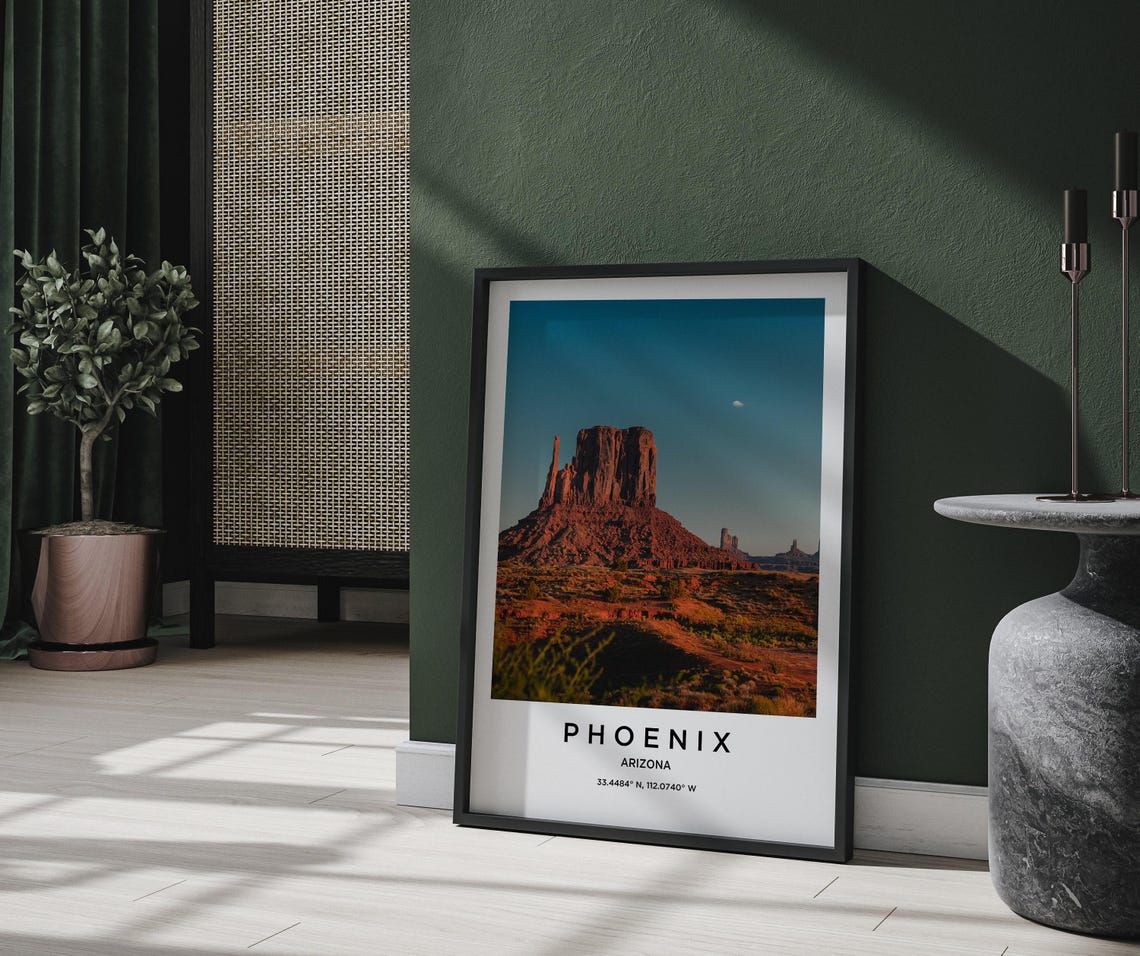 Phoenix Arizona Desert Butte Glowing Red in the Sunset Light Poster - Image 2