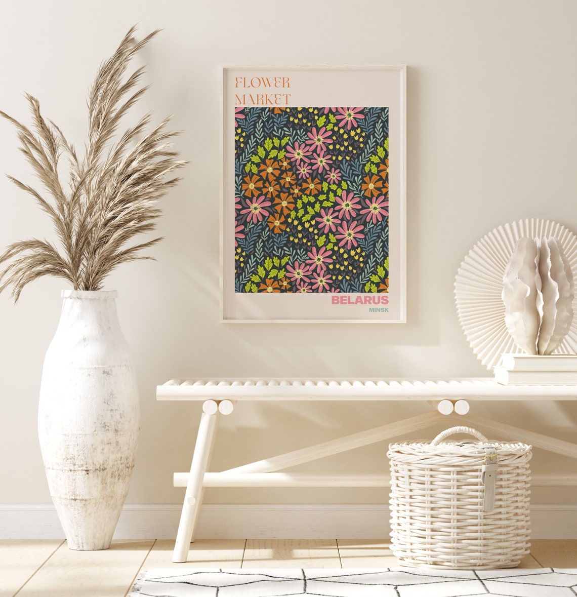 Belarus Minsk Flower Market Dark Foliage Pink Bloom Art Poster - Image 2
