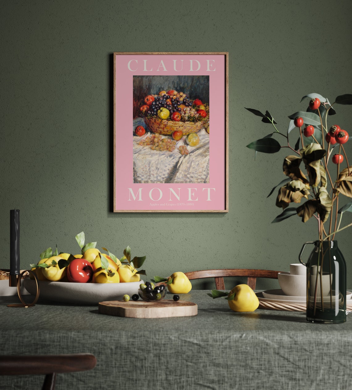 Claude Monet Apples and Grapes Harvest Fruit Still Life Pink Poster - Image 2